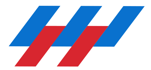 abstract logo with diagonal blue and red stripes