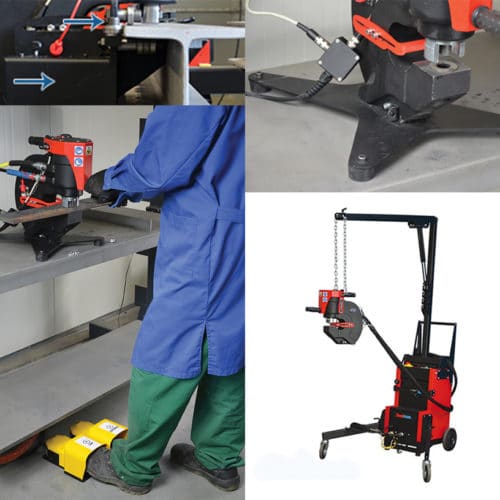 magnetic drill press mounted on a metal surface