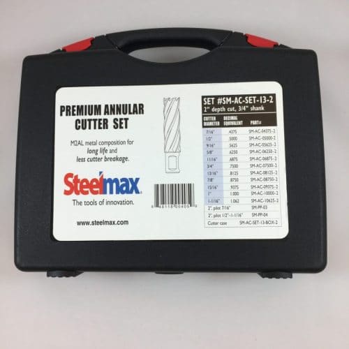 steelmax premium annular cutter set in a black carrying case
