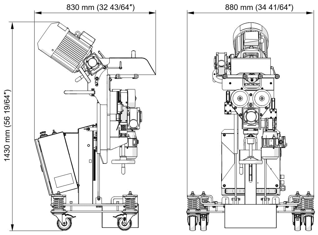 technical line drawing of an industrial machine